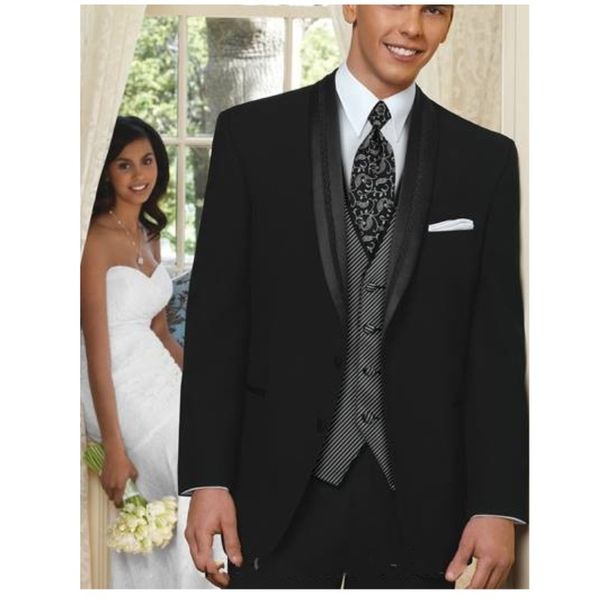 

black groom tuxedos two buttons shawl lapel man groomsman men wedding suits prom suit bridegroom (jacket+pants+tie+vest), Black;gray