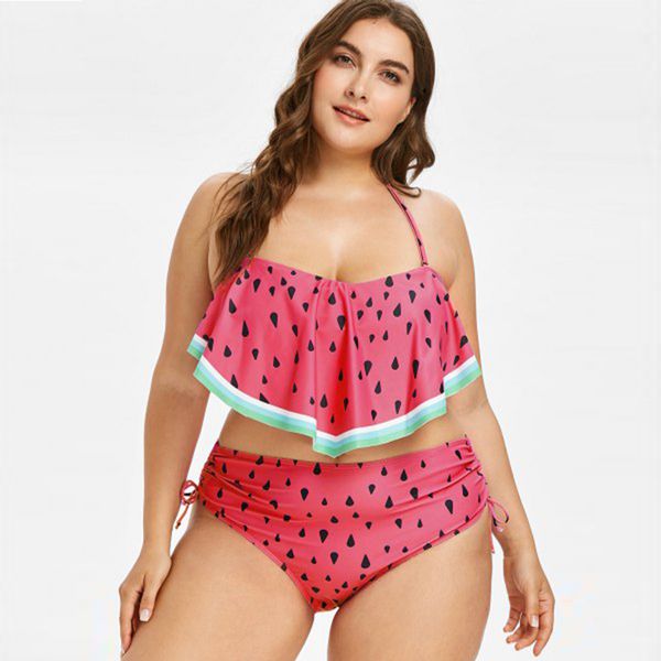 

watermelon swimwear 2019 new plus size swimsuit high waist bikinis women push up 2 pcs beachwear swimming suit 4xl, White;black