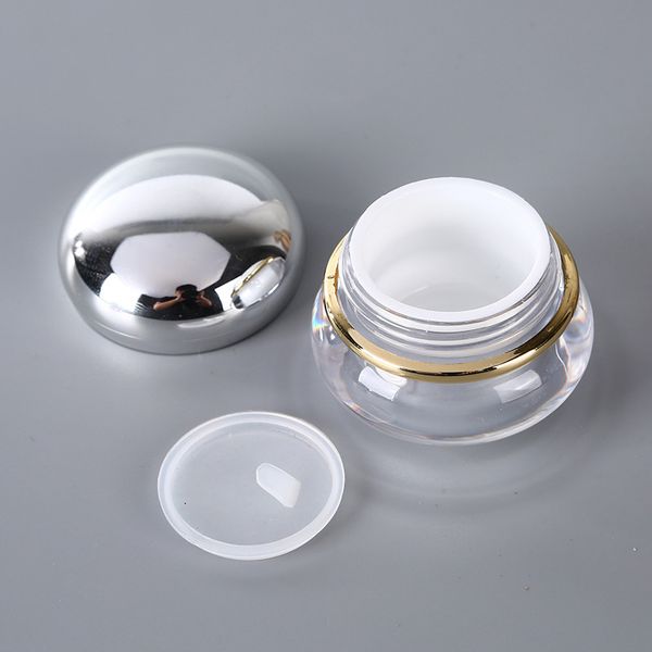 

15g empty acrylic cream jars high-end clear base makeup foundation lip face oil eyeliner gel container pot with silver lid 10pcs