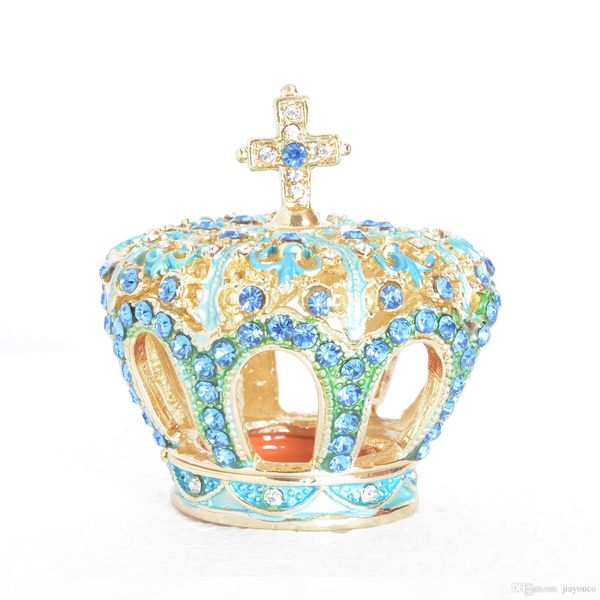

crown w cross bejeweled trinket box rhinestone golden jewelry box for ring gift for her decorative tabletop, Black;white