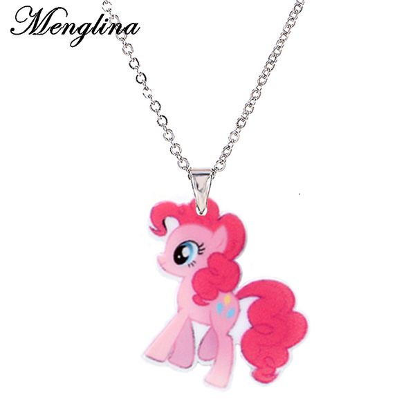 

menglina fashion cartoon cute horse acrylic pendant necklace for girl silver tone chain resin flatback children necklace jewelry
