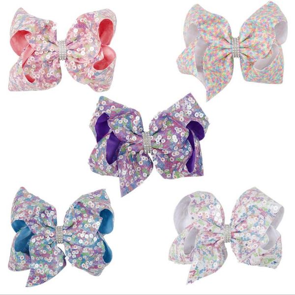 

jojo siwa hair bow children's 8-inch color sequins with drills for children's hairpins on valentine's day in europe and ameri, Slivery;white