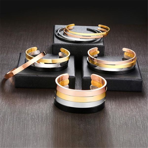 

zjl adjustable open cuff bangles stainless steel bracelet bangles for women black rose gold men lover fashion jewelry gift