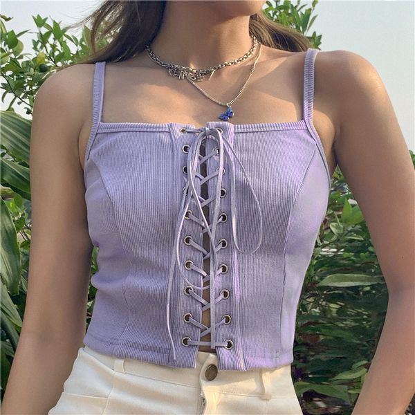 

2020 women's solid color wind corns strap sling navel vest, White