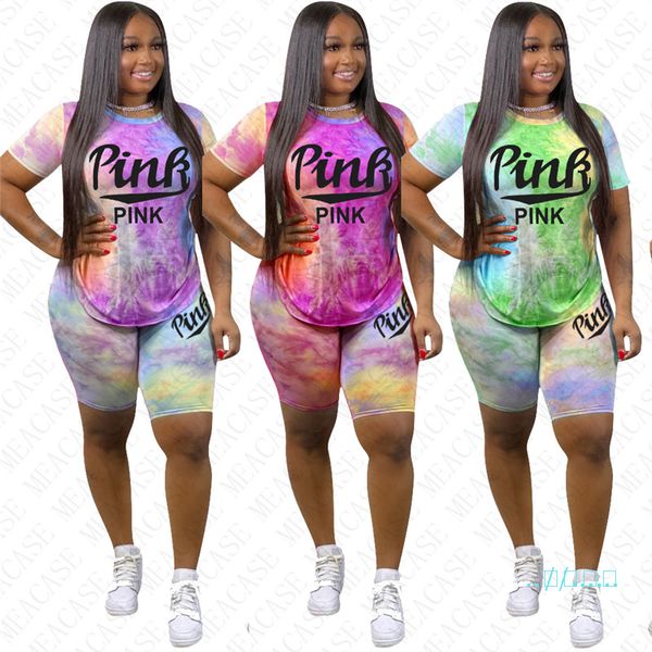 

Мода Письмо печати Summer Shorts Набор для женщин из двух частей Casual Спортивная Tie Dye футболки и шорты Tracksuit Jogger Спортивная D42206