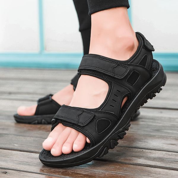 

summer sandals men leather classic roman sandals2020 slipper size39-48 sneaker beach rubber flip flops men water work sandals, Black
