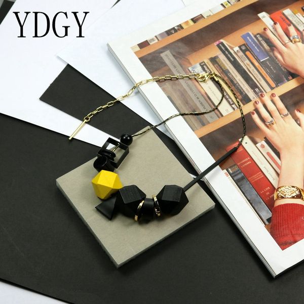 

large yellow wooden beads pendant necklace women chinese jewelry statement necklaces black chain fashion accessories 2019, Silver