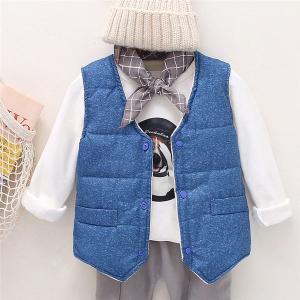 

children's winter warm vest fashion kids coat boys girls thick coat padded winter jacket clothes #4n15, Blue