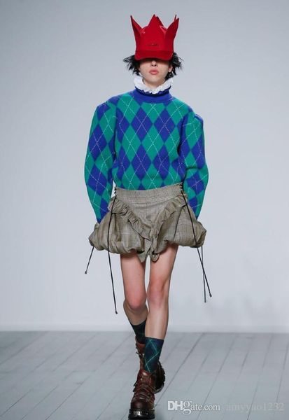 

1204 2020 весна бренд в том же стиле пуловер обычная с длинным рукавом черепаха neckl мода свитер плед мода женская одежда lengding, White;black