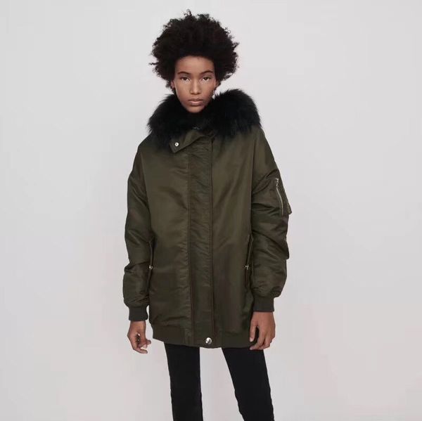 

2019 fall and winter fur hooded women warm long jacket coat, Black