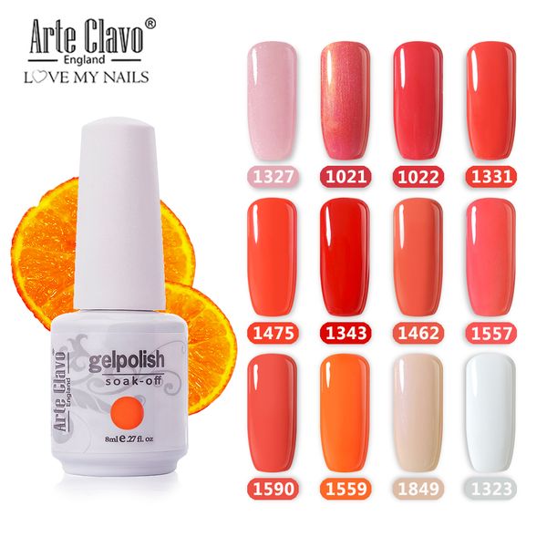 

arte clavo gel polish base 8ml orange color set gellack varnish led nail manicure gel paint nail art diy design glitter, Red;pink