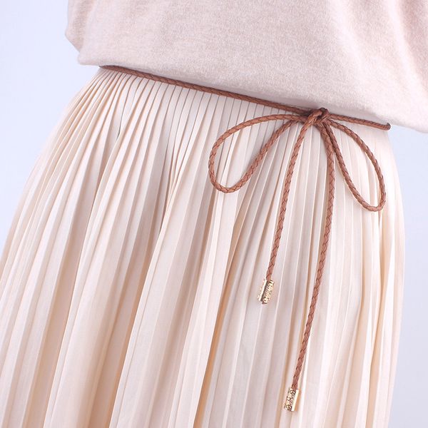 

fashion string tassel women waist rope weave bradied belts knitted for dresses knot female ladies ceinture femme, Black;brown
