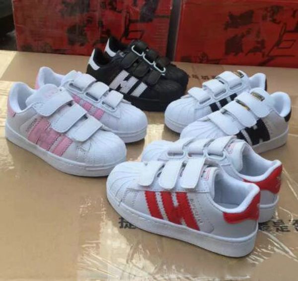 

selling new stan smith sneakers casual leather children shoes sports jogging shoes kid's classic flats shoes superstar for kids, White;red