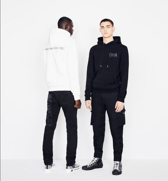 

letter men's spring new hoodie spring solid color men's hoodie sweatshirt loose style fashion tide luxury pullover -4, Black