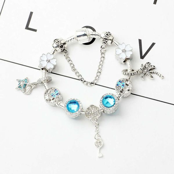 

wholesale-new ocean style love key pendant bangle silver charm bead accessories pandoa bracelets diy wedding jewelry valentine gift with box, Golden;silver
