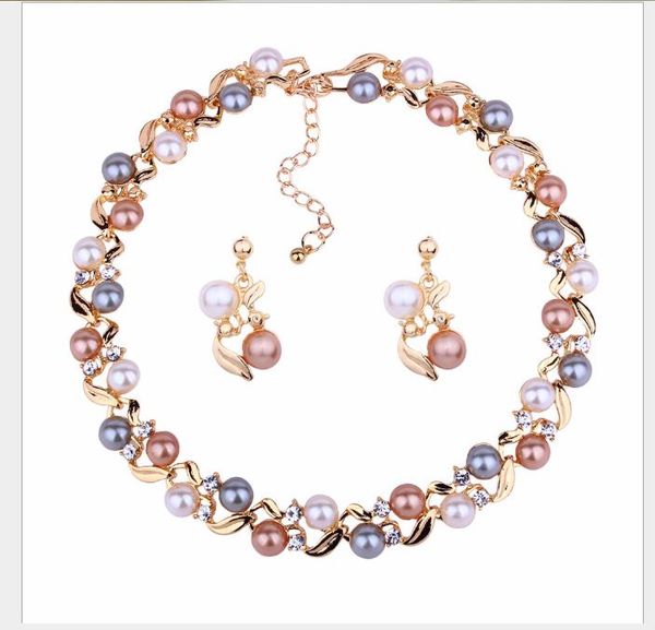 

pearl necklace earrings suit ladylike jewelry suit, Silver