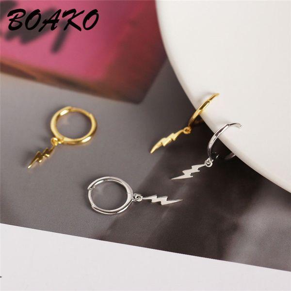 

boako personality pendant small hoop earrings oorbellen women earring real 925 sterling silver earring fashion jewelry, Golden;silver