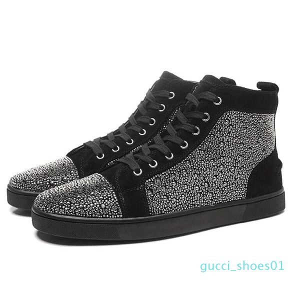 

2019 luxury ace designer brand red bottom studded spikes flats shoes men women fashion high cut multicolor party lovers casual shoes g01, Black