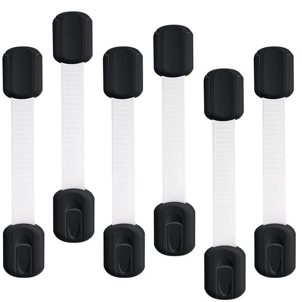 

6pcs child closet security, adjustable strap child safety cabinet baby lock -latches with adhesive(black
