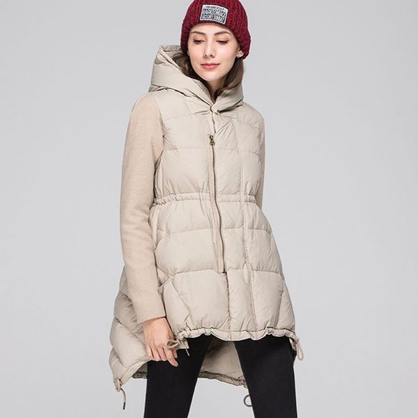 

winter solid color woolen stitching hooded long down coat female 2019 gray duck feather light and thin basic jackets women hj127, Black