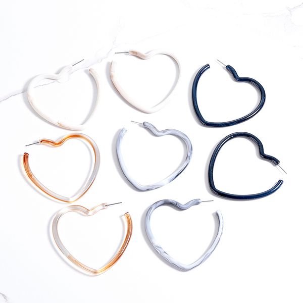 

new cute hollow big love heart hoop earrings for women acrylic geometric resin statement earrings simple romantic jewelry gifts, Golden