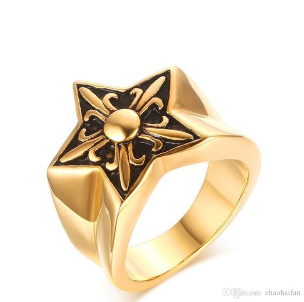 

zhf jewelry star shape stainless steel ring with gold color punk style ring for men engagement ring, Silver