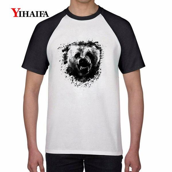 

summer mens t shirts 3d fashion bear animal graphic tees short sleeve tee casual hip hop t-shirt, White;black