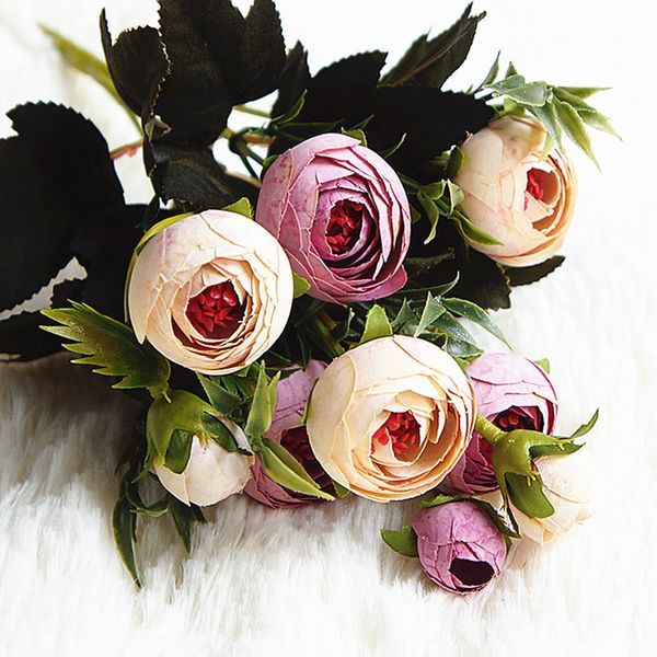 

6 вилок / пучок 7 цветов шелковых роз невеста букет для главных свадебных украшений искусственных растений искусственных цветов малого букет