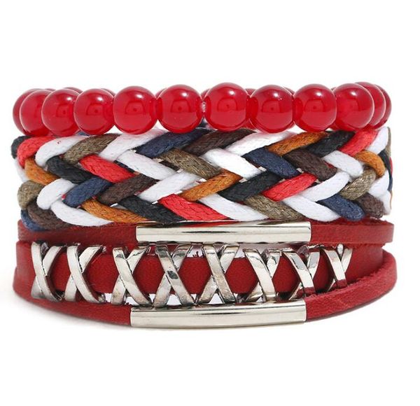 

2020 100% genuine leather bracelet diy x multiple wax rope beading men's combination suit bracelet 3styles/1set, Black