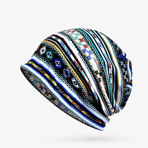 

spring autumn thin folk syle geometric men women beanie hats turban slouchy skullies