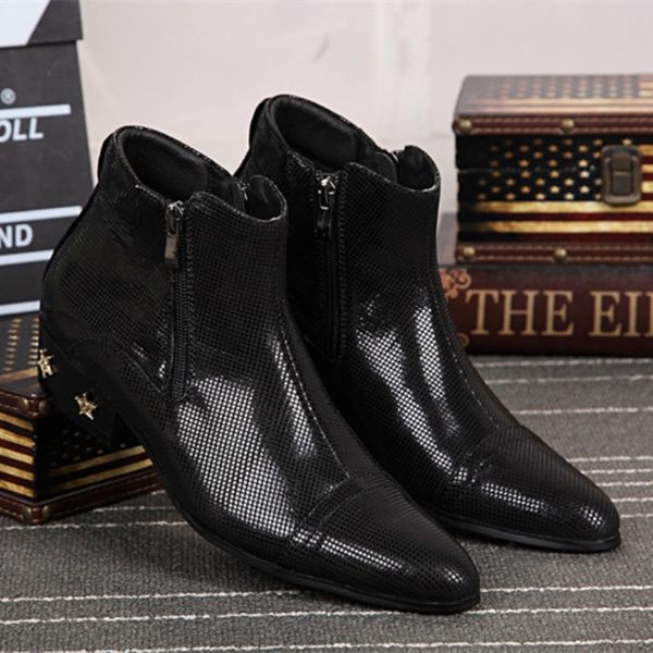 

winter men shoes rivets men genuine leather ankle boots pointed toe zipper motorcycle boots black party short big size
