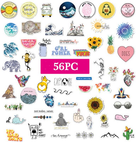 56pcs / Lot animal dos desenhos animados Paisagem Etiquetas bonitos Graffiti Punk impermeável Laptop Decal motocicleta bagagem Snowboard etiqueta do carro