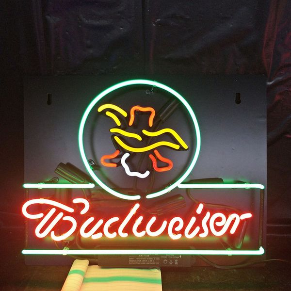 

acrylic back budweiser neon beer sign design real glass tube advertising bar home decoration art display neon lamp light 17'' 24&#