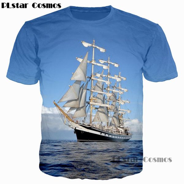 

plstar cosmos 2019 fashion men/women 3d t shirt waves of the sea water boat head the bottle anchor print t-shirt casual tee, White;black