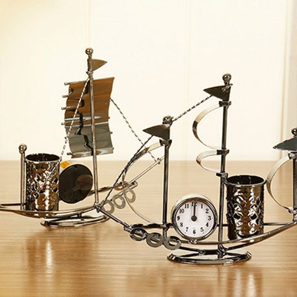 

multi-functional alarm clock sailboat shaped pen holder ornament for living room qp2
