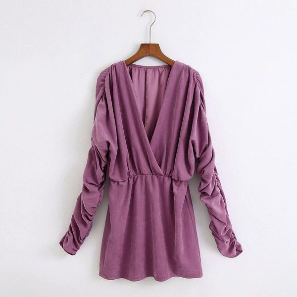

2020 spring summer new pleated drape dress plus size zaraing sheining zafuler sukienka boho women's purple dress c2172, Black;gray