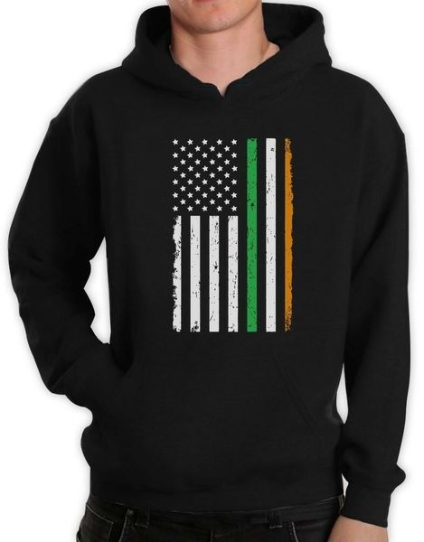 

st. patrick's day big irish american flag hoodie gift idea, Black