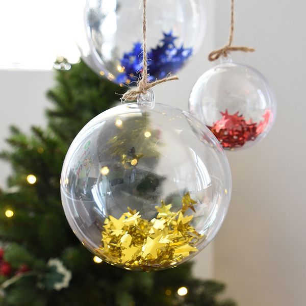 

10 pairs 4/5/6cm transparent open plastic christmas decorations ball clear bauble ornament gift present box decoration