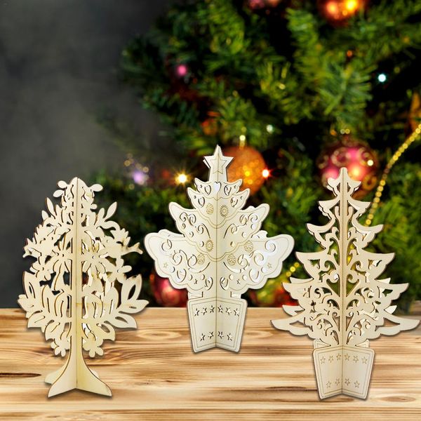 

2019 new 2ocs/set christmas decorations wooden three-dimensional hollow carved deskchristmas tree ornaments