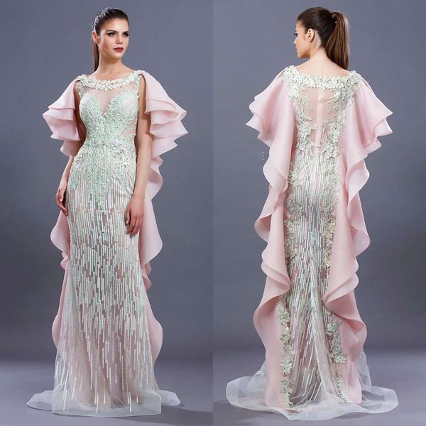 

colorful pink mermaid prom dresses with cap sleeves lace appliqued jewel neck beads dress evening wear vintage long formal party gowns, Black