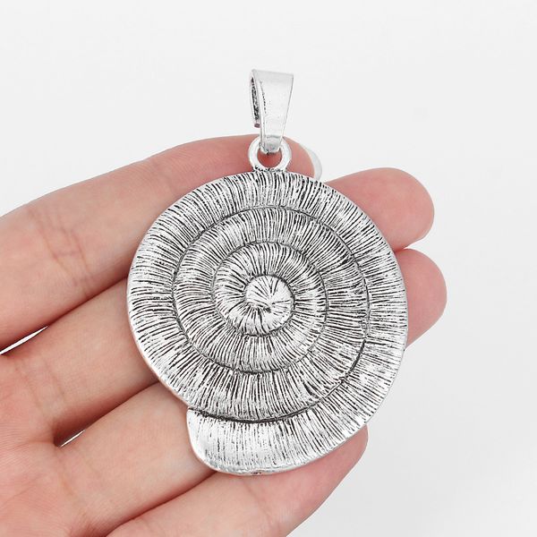 

2pcs antique silver charms large swirl spiral snail pendant for necklace jewelry making findings components 48x59mm necklaces pendants