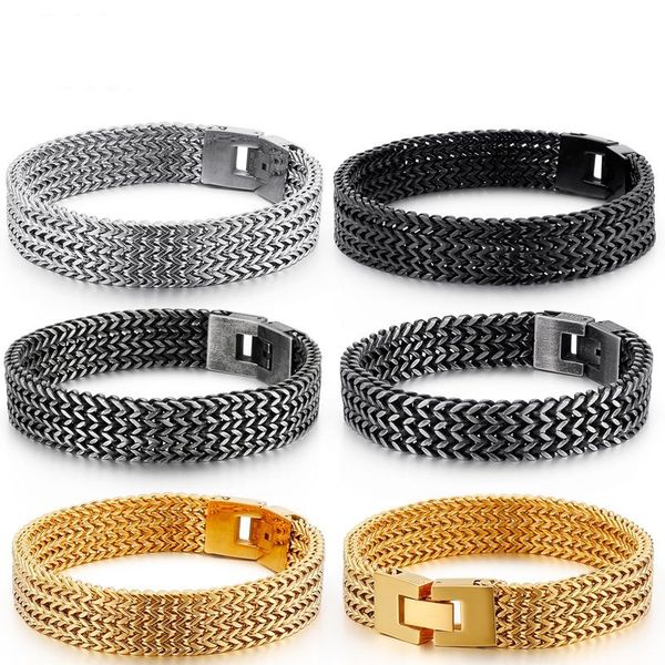 

link, chain dubai gold mesh bracelet men women 20.5cm punk rock vintage stainless steel biker link armband wholesale jewellry, Black