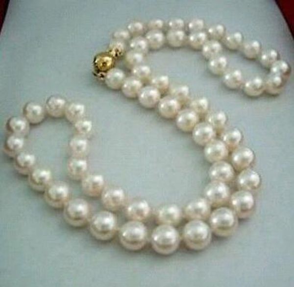 

natural 8-9 mm blanco perla de akoya collar de 17 "14 k broche, Silver