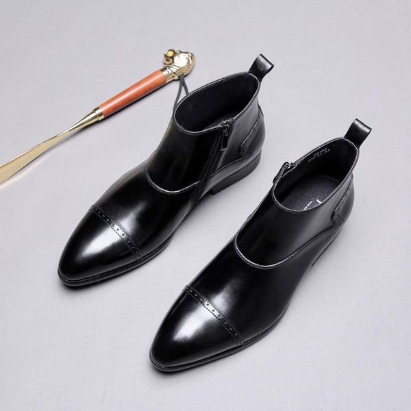 

business dress ankle boots men fashion wedding shoes mens leisure party office work short boots simple elegant pointed toe, Black