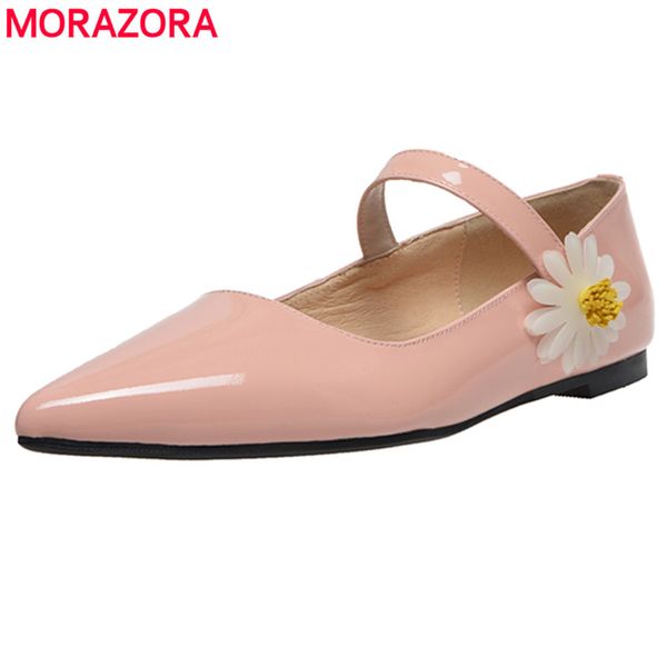 

morazora south korea style genuine leather shoes mary janes women flats pointed toe flower summer princess flat shoes woman, Black