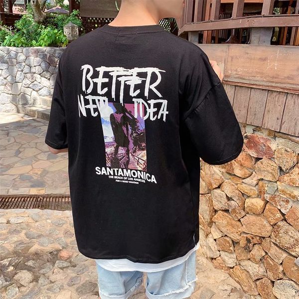 

summer short-sleeved men's loose-fit hip hop korean-style online celebrity douyin celebrity style xia t-shirt ins hong kong styl, White;black