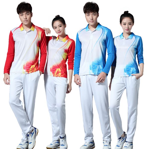

adsmoney polyester long sleeve badminton table tennis shirts with pants breathable men/womentraining clothes suit kits, White;yellow