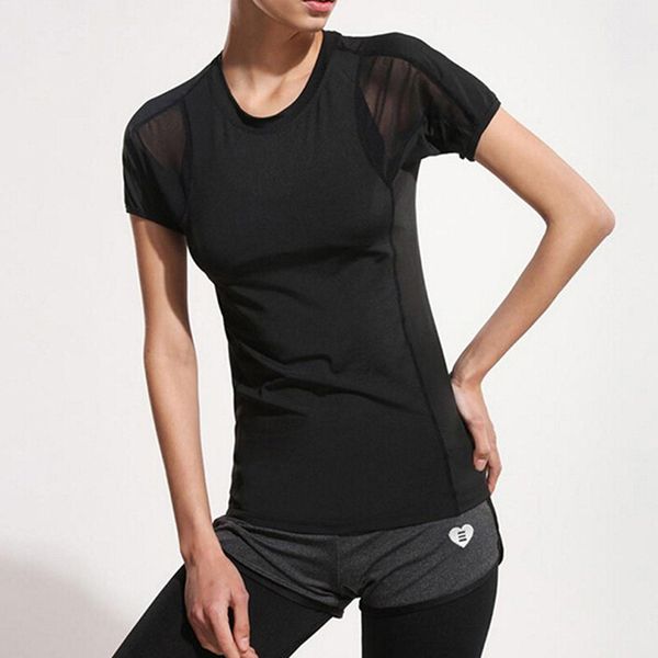 

women summer t shirts slim fit for sports fitness yoga short sleeve yoga mesh womens gym shirt sport wear, White;red