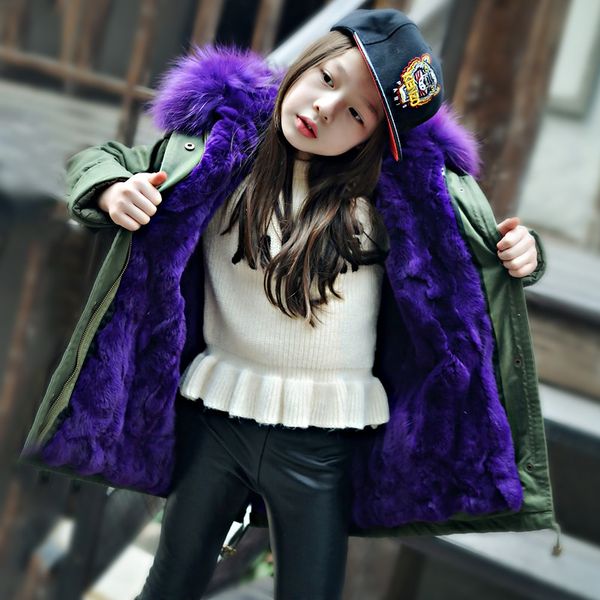 

children real fur coat outwear kids girls boys winter natural 100% rex fur long warm jacket coat for girls, Blue;gray