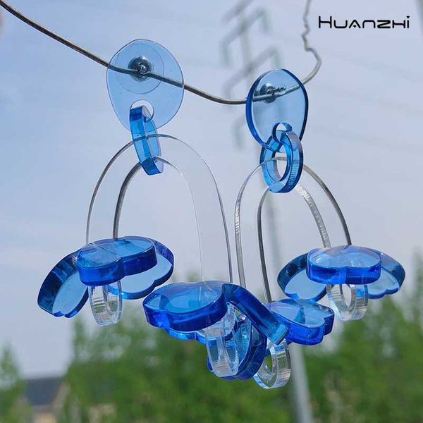 

huanzhi 2020 new korea s925 transparent acrylic flower long drop earrings geometric irregular for women girls party jewelry, Golden;silver